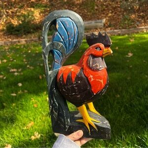 Vintage Large Wood Hand Carved Rooster Figurine Primitive Folk Art Rustic 13"